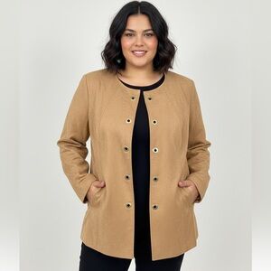 Vtg Tanjay Tan Faux Suede Jacket Gold Grommets Plus Size 18 P2P 26" Minimalist